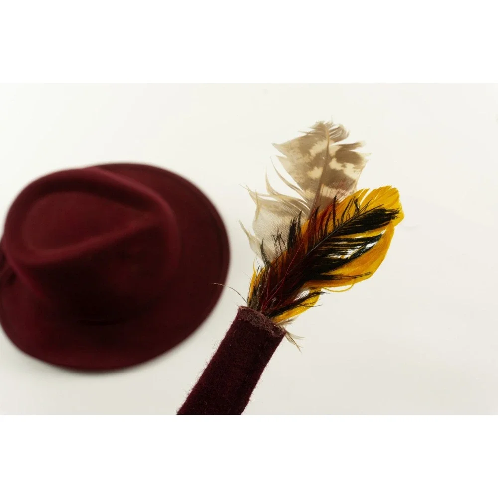 Vintage 1940s 1950s Peachfelt Bollman Co Burgundy Wool Feather Fedora Hat USA